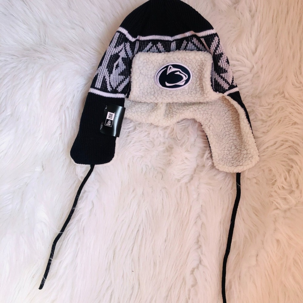 New Era Penn State Nittany Lions Trapper Hat Navy White Sherpa Knit OSFM NEW‎